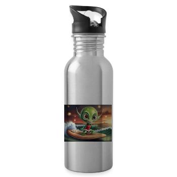 mignon petit vert rétro vintage alien surf - Gourde avec paille intégrée - argent clair - Droite