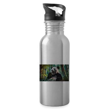 Niedliche Tiere chillen – Panda frisst Bambuswald - Trinkflasche mit integriertem Trinkhalm - Lightsilver - Rechts