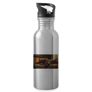 Cute animals chilling – dog - Water bottle with straw - silver - Right