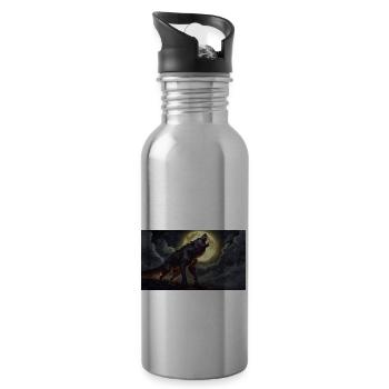 evil werewolf howls at the moon monster dark - Water bottle with straw - silver - Right