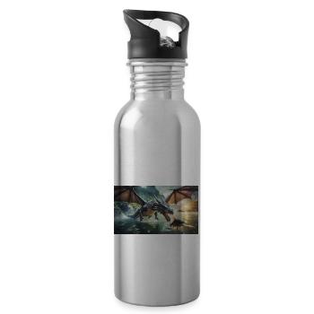Ein realistischer böser dunkler Drache jagt den Fluss - Trinkflasche mit integriertem Trinkhalm - Lightsilver - Rechts