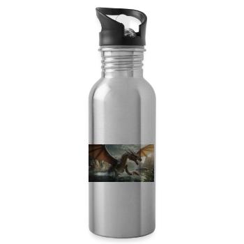 Ein realistischer böser dunkler Drache jagt Fischfluss - Trinkflasche mit integriertem Trinkhalm - Lightsilver - Rechts