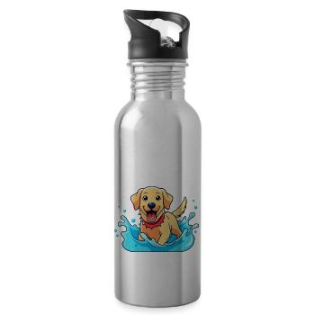 Joyful Labrador Retriever Splashing in Pool Art - Water bottle with straw - silver - Right