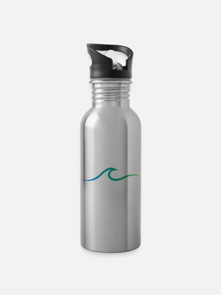 Welle wave Surfen - Trinkflasche mit integriertem Trinkhalm - Lightsilver