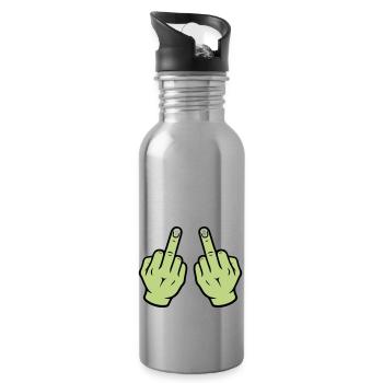 Mittelfinger Hand - Trinkflasche mit integriertem Trinkhalm - Lightsilver - Rechts