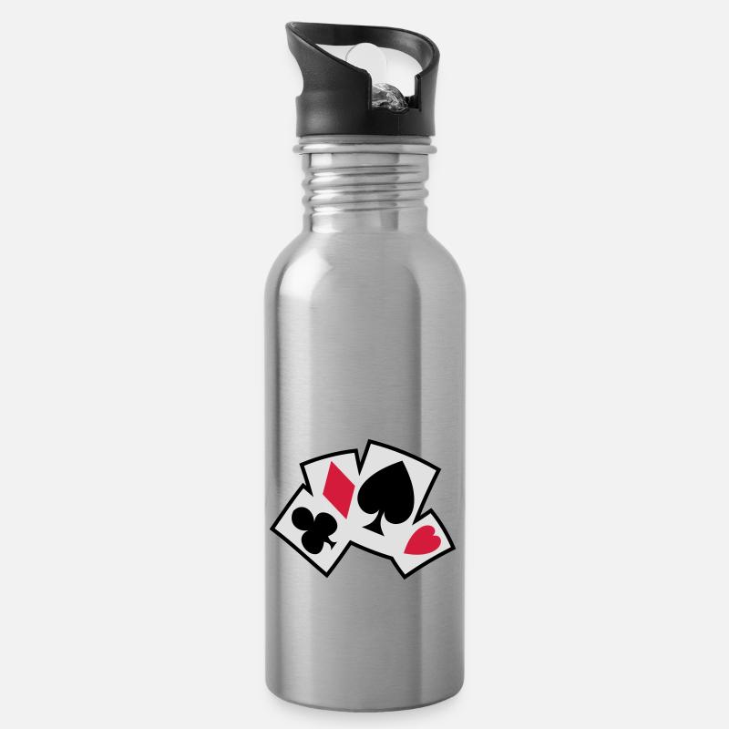pokerkarten - Trinkflasche mit integriertem Trinkhalm - Lightsilver