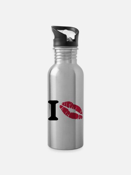 i love - Gourde avec paille intégrée - argent clair