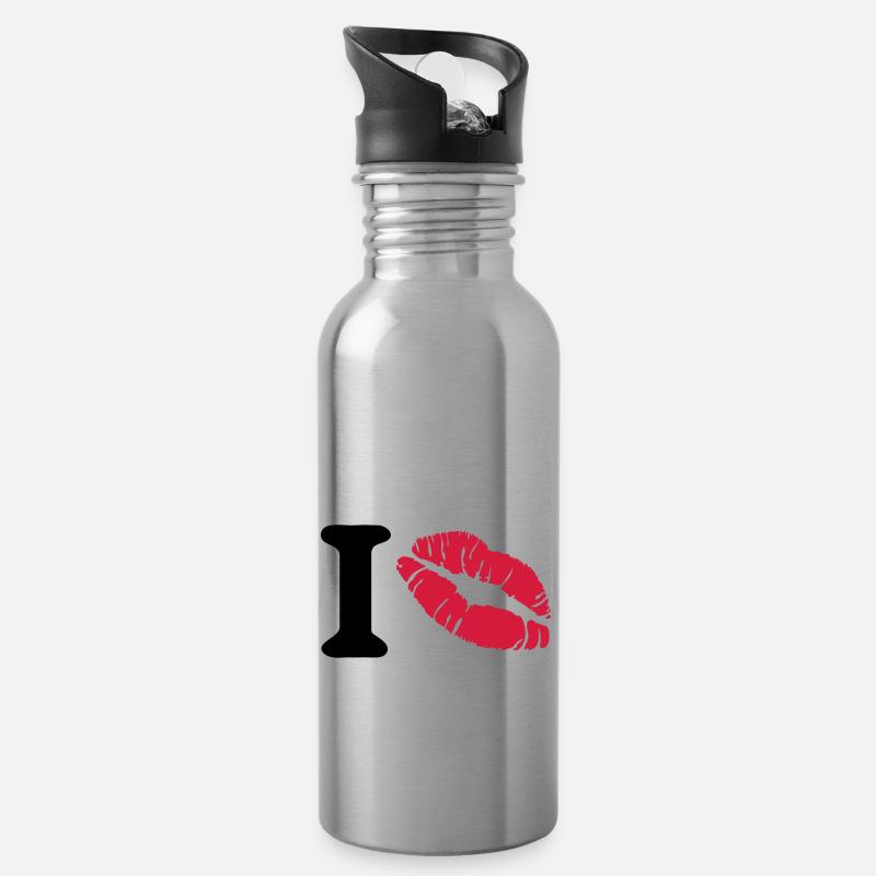 i love - Trinkflasche mit integriertem Trinkhalm - Lightsilver