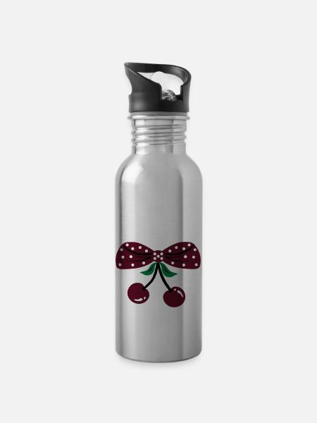 rockabilly kirschen - Trinkflasche mit integriertem Trinkhalm - Lightsilver