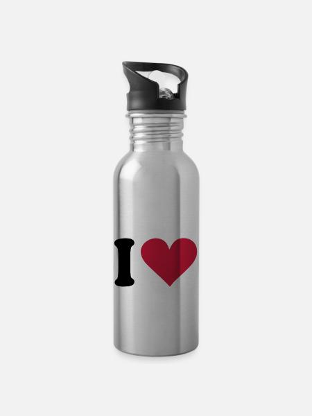 I - love - Trinkflasche mit integriertem Trinkhalm - Lightsilver