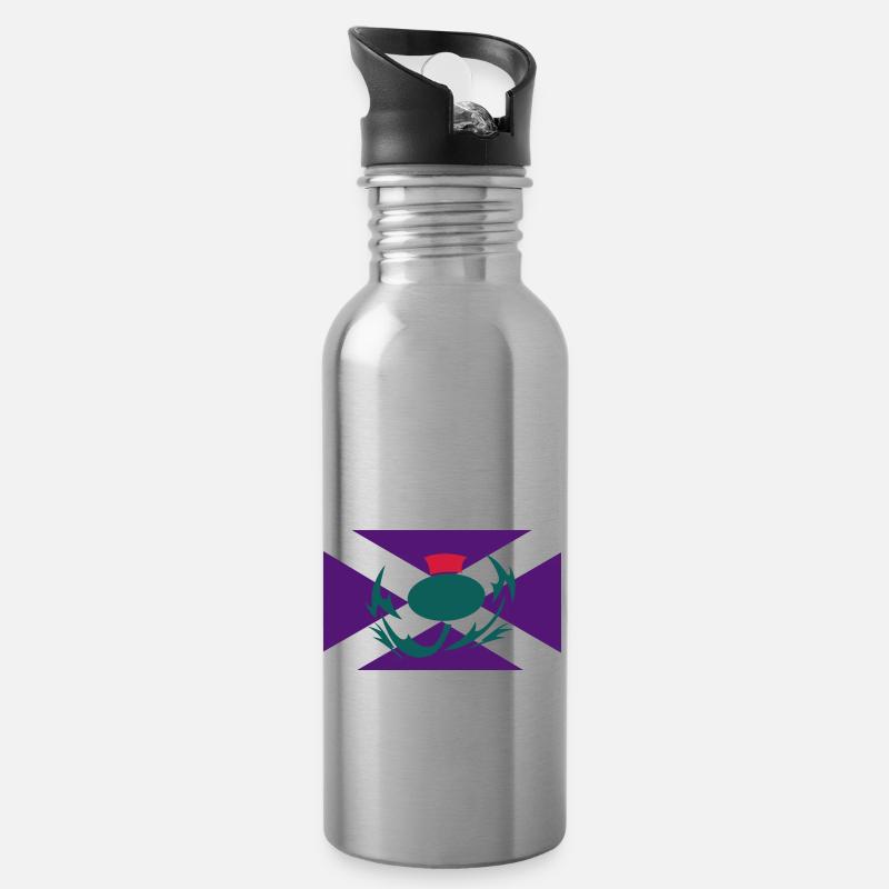 Scottish Flag Thistle - Water bottle with straw - silver