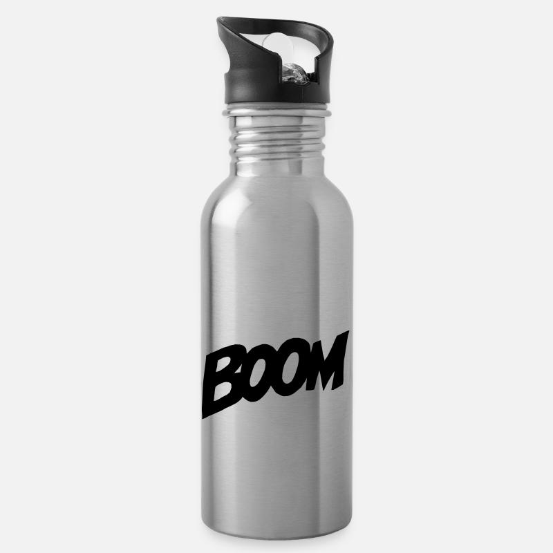 BOOM Comic-Style - Trinkflasche mit integriertem Trinkhalm - Lightsilver