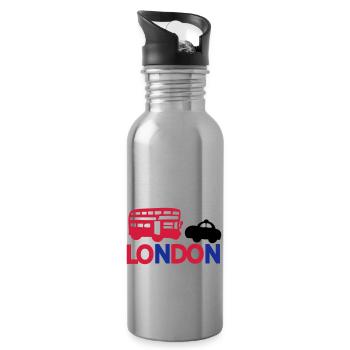 LONDON BLACK CAP& RED BUS - Water bottle with straw - silver - Right