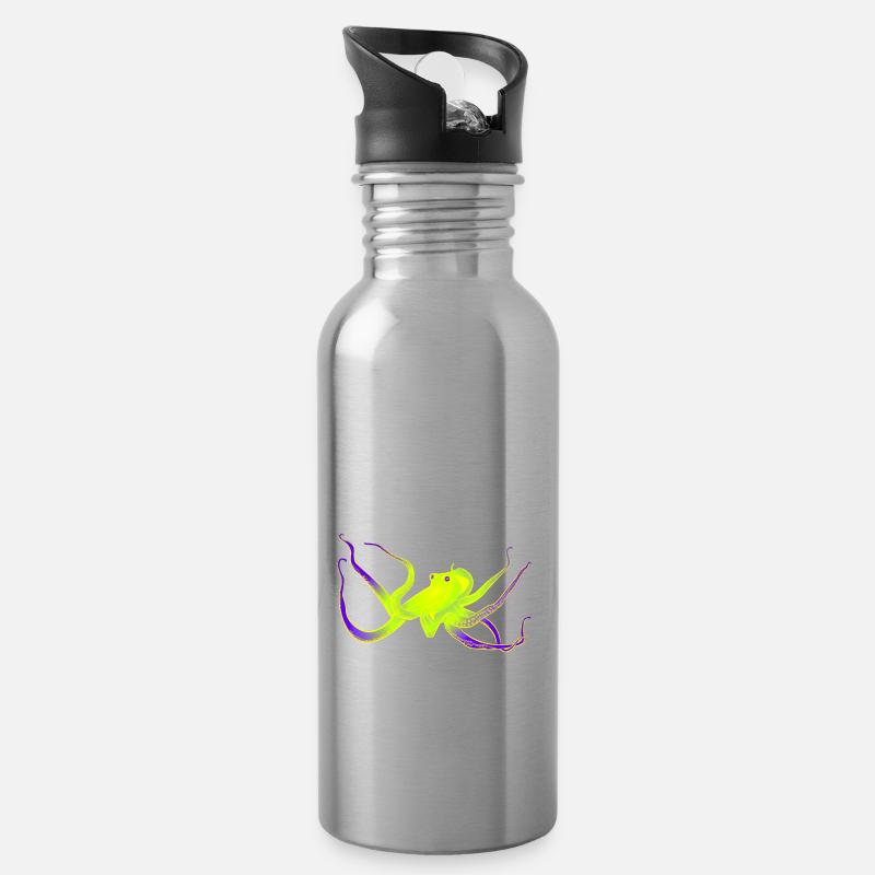 Krake neon - Trinkflasche mit integriertem Trinkhalm - Lightsilver