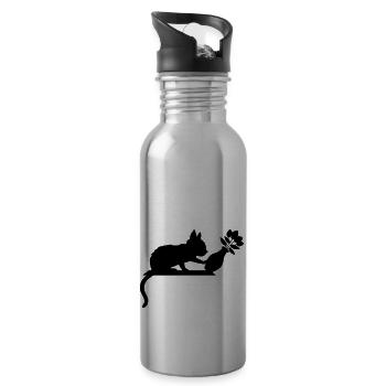 Blumenvase umstoßen freche Katze - Trinkflasche mit integriertem Trinkhalm - Lightsilver - Rechts
