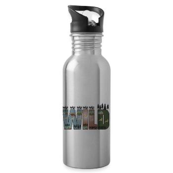 Wilderness, Forest, Trees, Adventure, Hiking - Water bottle with straw - silver - Right