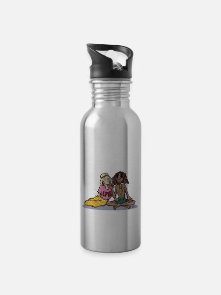 Love And Peace - Trinkflasche mit integriertem Trinkhalm - Lightsilver