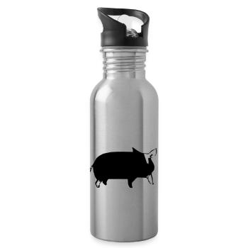 Pig Pigs Pigs Animal Animals Vector 2 - Water bottle with straw - silver - Right