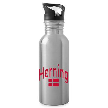 Herning Denmark flag - Water bottle with straw - silver - Right