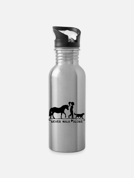 never walk alone - mit Pferd und Hund - Trinkflasche mit integriertem Trinkhalm - Lightsilver