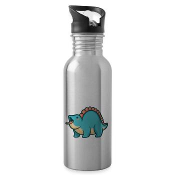 Süßer pummeliger Stegosaurus, Dino, Dinosaur - Trinkflasche mit integriertem Trinkhalm - Lightsilver - Rechts
