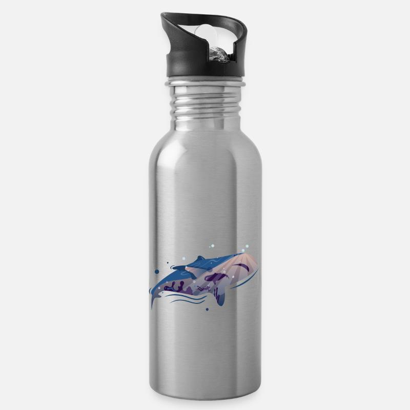 Whale Blue Whale - Water bottle with straw - silver