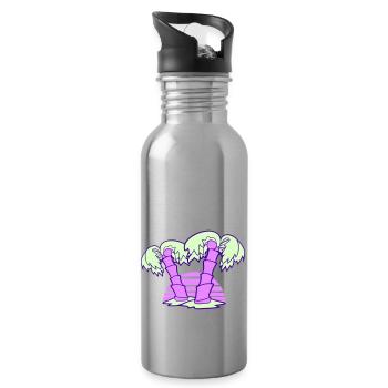 2 Palm Trees Island Tree Stripes Sun Sunset - Water bottle with straw - silver - Right