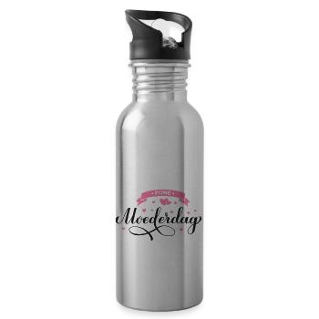 Fijne Moederdag Motief - Water bottle with straw - silver - Right