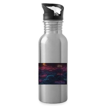Neon waves - Trinkflasche mit integriertem Trinkhalm - Lightsilver - Rechts