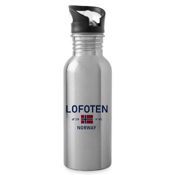 Lofoten - Norwegen - Koordinaten - Flagge - Trinkflasche mit integriertem Trinkhalm - Lightsilver - Rechts