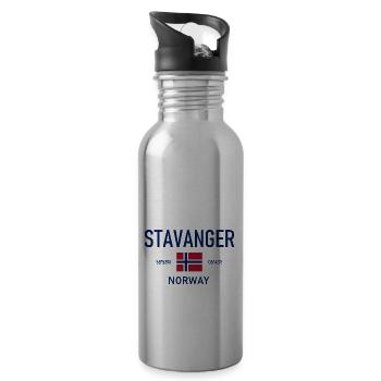 Stavanger - Norway - Coordinates - Flag - Water bottle with straw - silver - Right