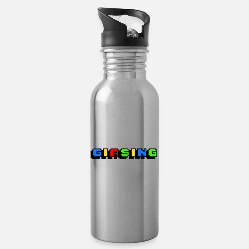 Giasing Pixel Giesing München 089 Minga - Trinkflasche mit integriertem Trinkhalm - Lightsilver