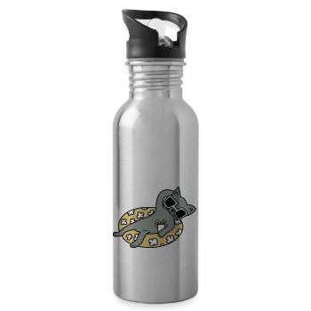 Chill out Cat - Trinkflasche mit integriertem Trinkhalm - Lightsilver - Rechts
