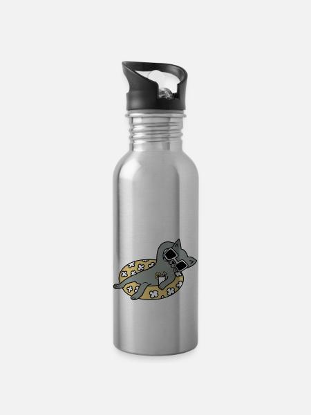 Chill out Cat - Trinkflasche mit integriertem Trinkhalm - Lightsilver