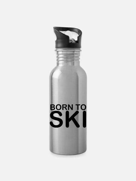 born to ski 10 - Trinkflasche mit integriertem Trinkhalm - Lightsilver