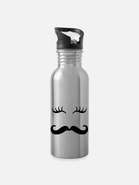 Moustache & eyelashes - Water bottle with straw - silver