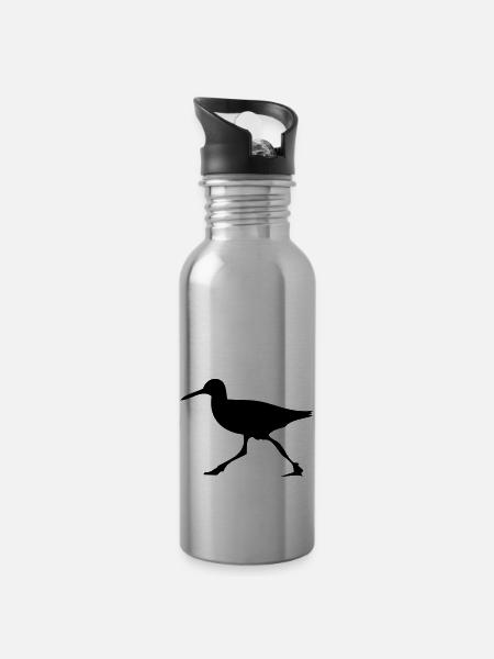 Running bird - Water bottle with straw - silver