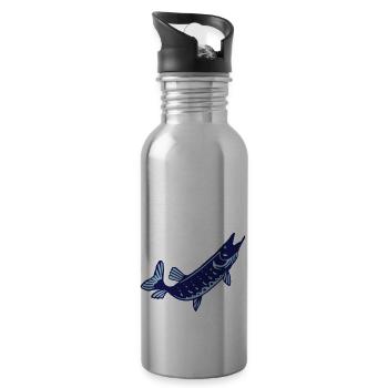 hecht fish Fischer Fische - Trinkflasche mit integriertem Trinkhalm - Lightsilver - Rechts