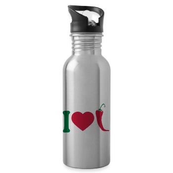 I Love Chili Chilli Peperoni Herz Logo - Trinkflasche mit integriertem Trinkhalm - Lightsilver - Rechts