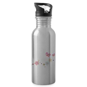 bunte Blümchen mit Schmetterlingen - Trinkflasche mit integriertem Trinkhalm - Lightsilver - Rechts