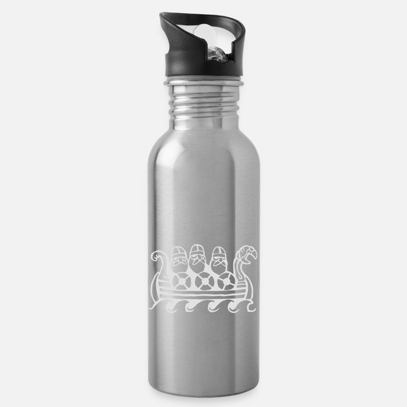 Wikinger im Boot - Trinkflasche mit integriertem Trinkhalm - Lightsilver