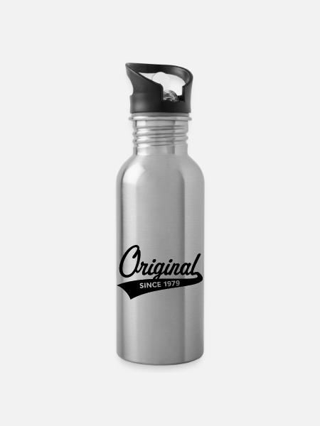 Original Since 1979 (Geburtsjahr, Geburtstag / B) - Trinkflasche mit integriertem Trinkhalm - Lightsilver