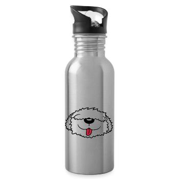 Bobtail Hund Gesicht - Trinkflasche mit integriertem Trinkhalm - Lightsilver - Rechts