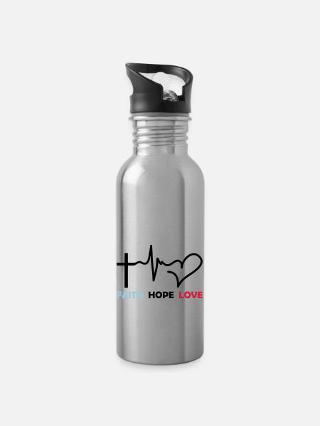 faith_hope_love_2 - Gourde avec paille intégrée - argent clair