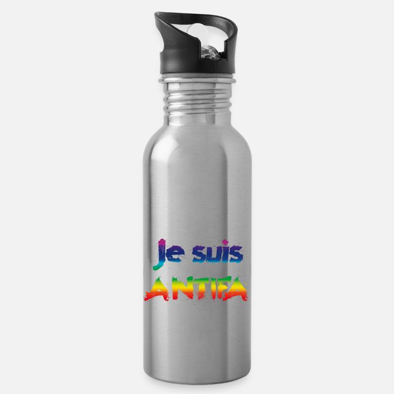 Je suis ANTIFA - Trinkflasche mit integriertem Trinkhalm - Lightsilver