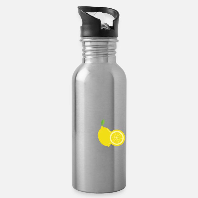 Zitronen mit Spruch Easy peasy lemon squeezy - Trinkflasche mit integriertem Trinkhalm - Lightsilver