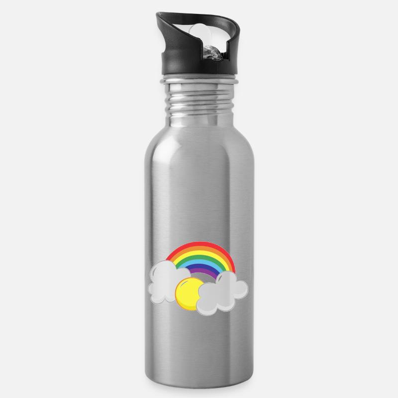 Arc-en-ciel avec un soleil et des nuages - Gourde avec paille intégrée - argent clair