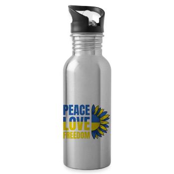 Ukraine Flag Peace Ukrainian Flag Peace - Water bottle with straw - silver - Right