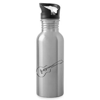Guitar Line Art - Minimalist - Water bottle with straw - silver - Right