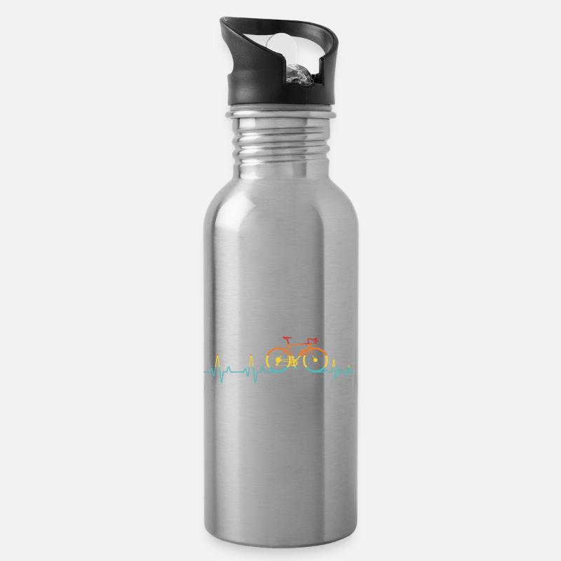 Ecg Heartbeat Road Biker Cyclist Cylcing Road Cycl - Trinkflasche mit integriertem Trinkhalm - Lightsilver